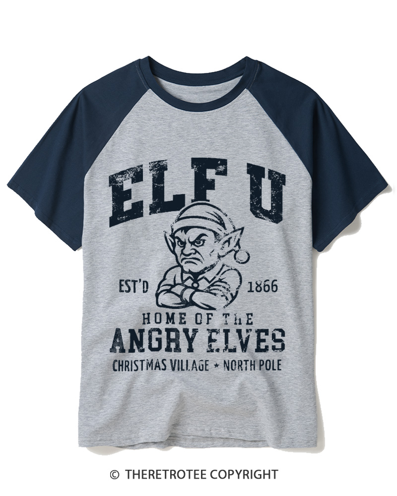 TheRetroTee Elf U F-Bomb Pun Vintage Raglan Baseball T-Shirt