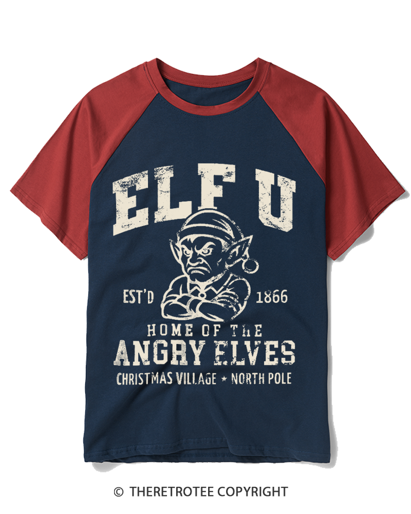 TheRetroTee Elf U F-Bomb Pun Vintage Raglan Baseball T-Shirt