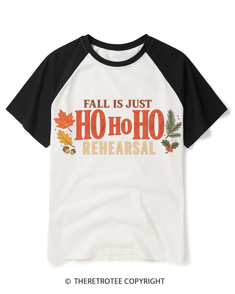 TheRetroTee Fall Is Just Ho Ho Ho Vintage Raglan Baseball T-Shirt