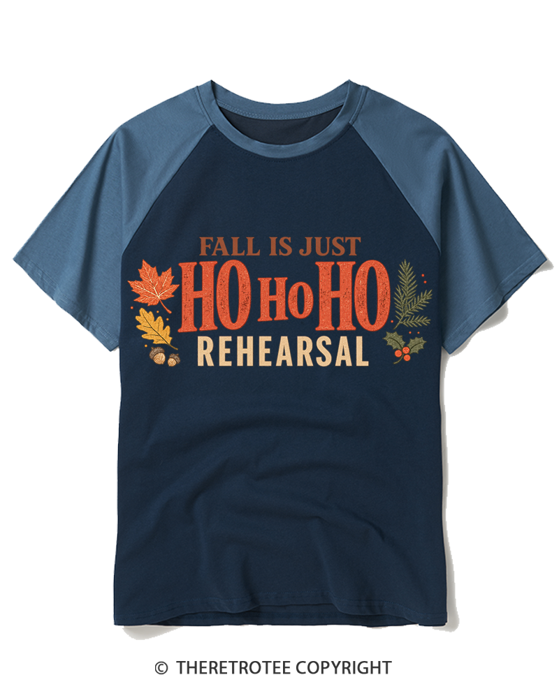 TheRetroTee Fall Is Just Ho Ho Ho Vintage Raglan Baseball T-Shirt