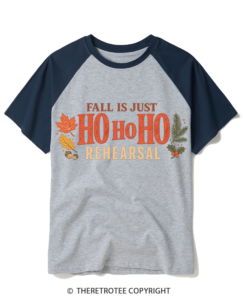TheRetroTee Fall Is Just Ho Ho Ho Vintage Raglan Baseball T-Shirt