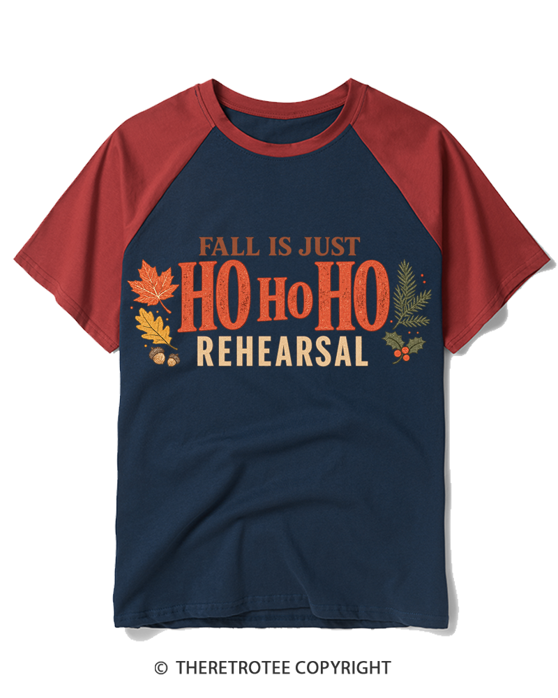 TheRetroTee Fall Is Just Ho Ho Ho Vintage Raglan Baseball T-Shirt