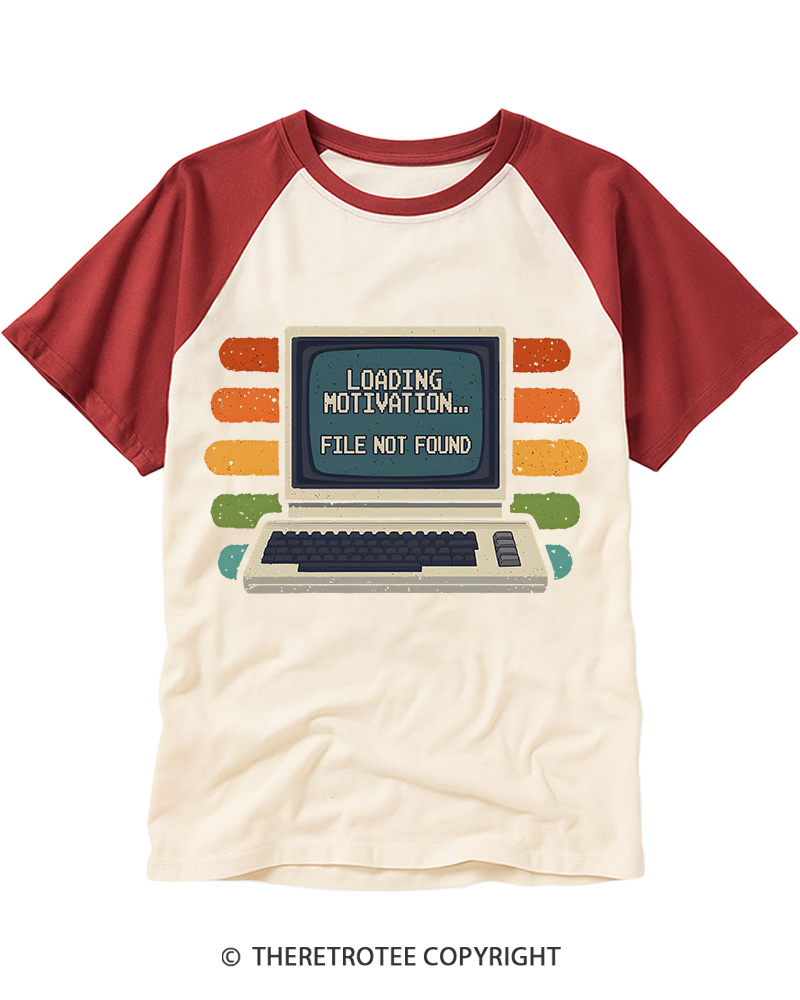 TheRetroTee Loading Motivation Vintage Graphic Raglan Baseball T-Shirt