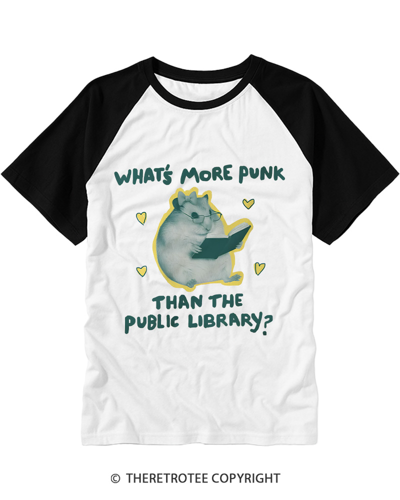 TheRetroTee public library punk Vintage Graphic Raglan Baseball T-Shirt
