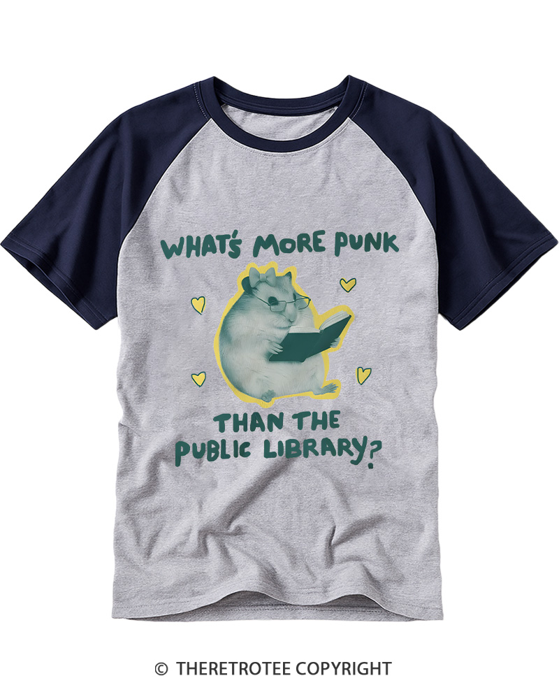 TheRetroTee public library punk Vintage Graphic Raglan Baseball T-Shirt
