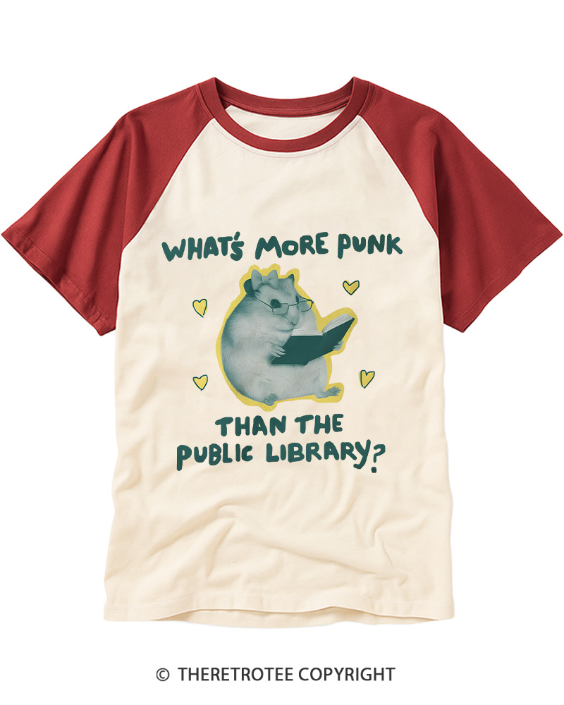 TheRetroTee public library punk Vintage Graphic Raglan Baseball T-Shirt
