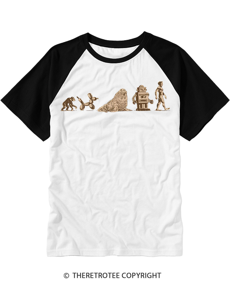TheRetroTee True Evolution Vintage Graphic Raglan Baseball T-Shirt