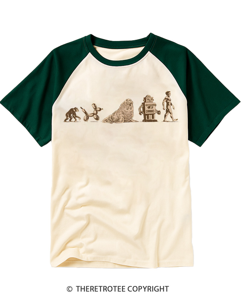 TheRetroTee True Evolution Vintage Graphic Raglan Baseball T-Shirt