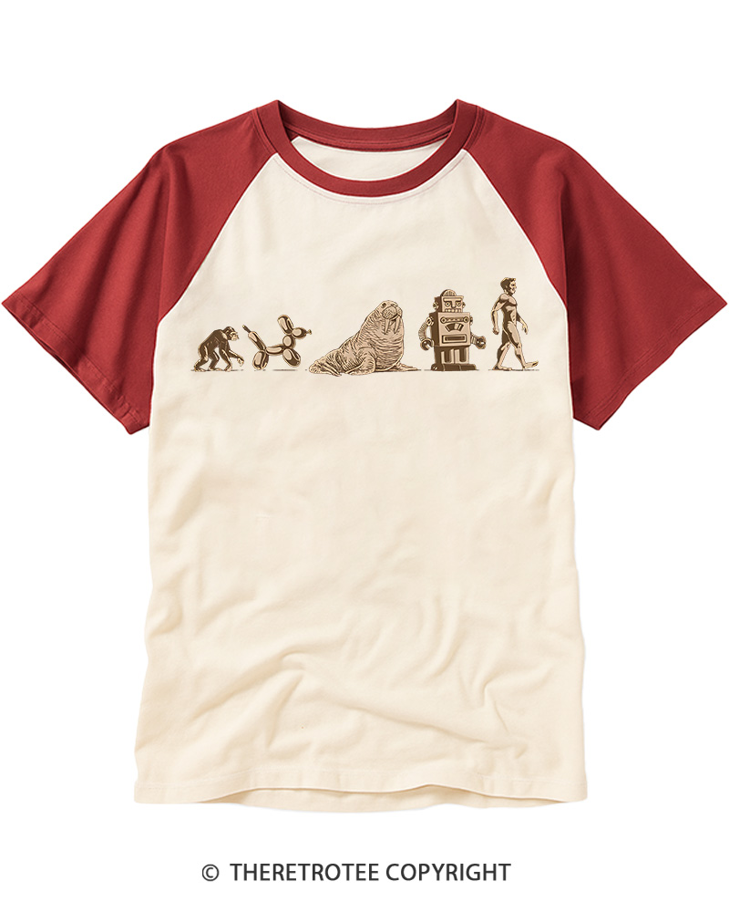 TheRetroTee True Evolution Vintage Graphic Raglan Baseball T-Shirt