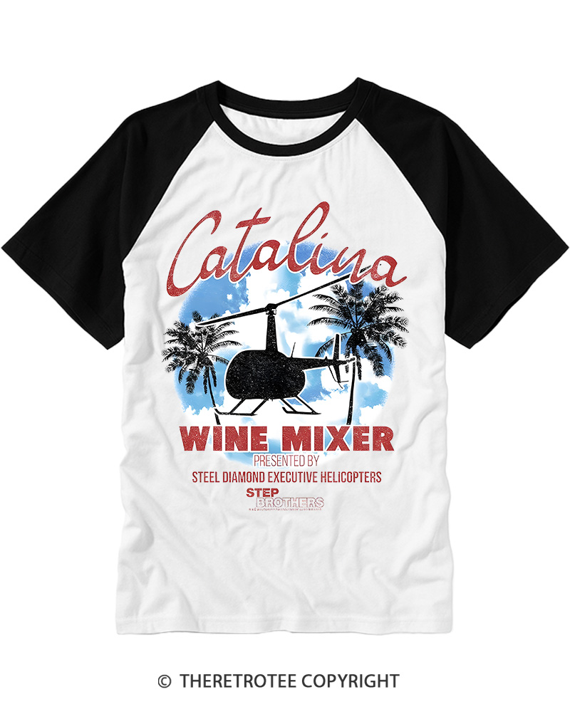 TheRetroTee Catalina Wine Mixer Vintage Graphic Raglan Baseball T-Shirt