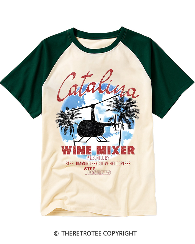 TheRetroTee Catalina Wine Mixer Vintage Graphic Raglan Baseball T-Shirt