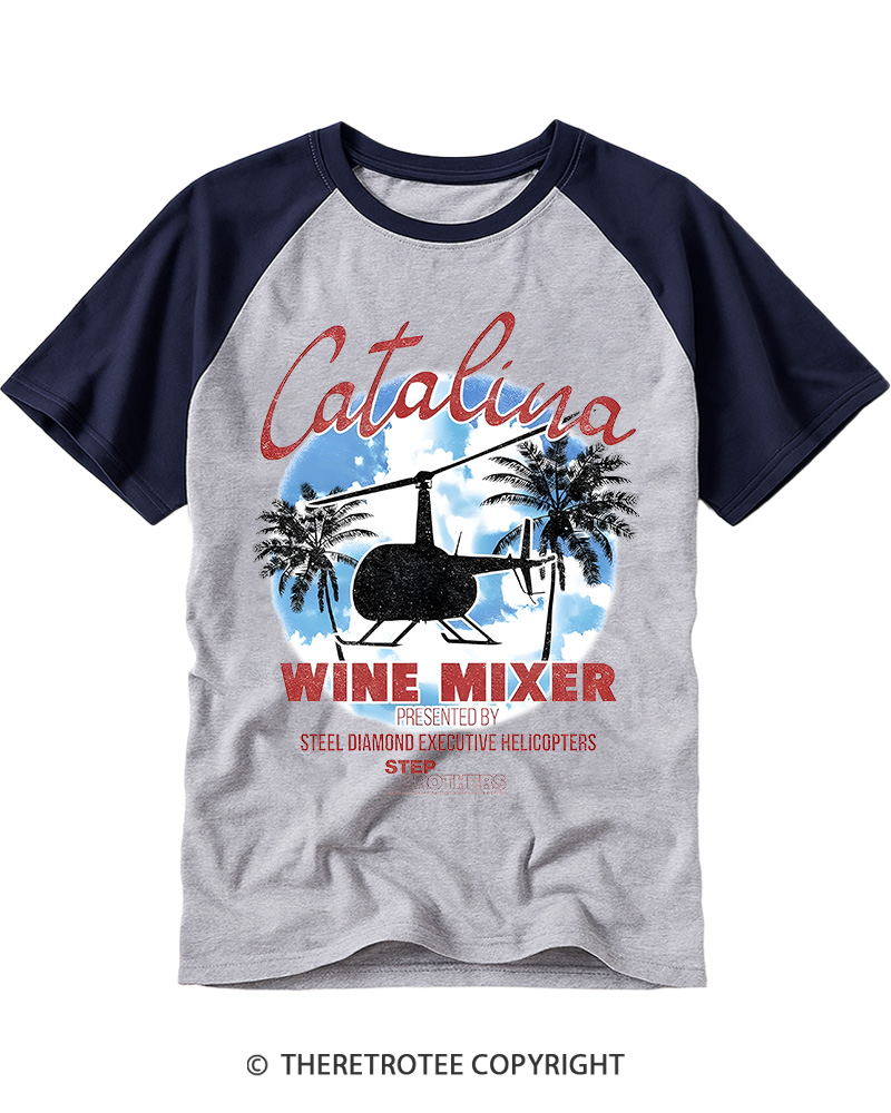 TheRetroTee Catalina Wine Mixer Vintage Graphic Raglan Baseball T-Shirt