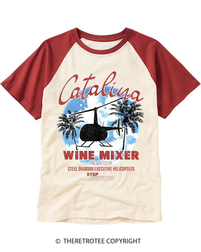 TheRetroTee Catalina Wine Mixer Vintage Graphic Raglan Baseball T-Shirt