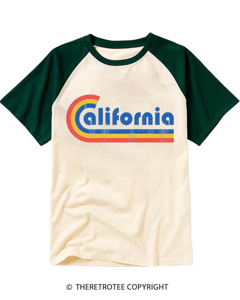 TheRetroTee Happy California Holiday Vintage Graphic Raglan Baseball T-Shirt