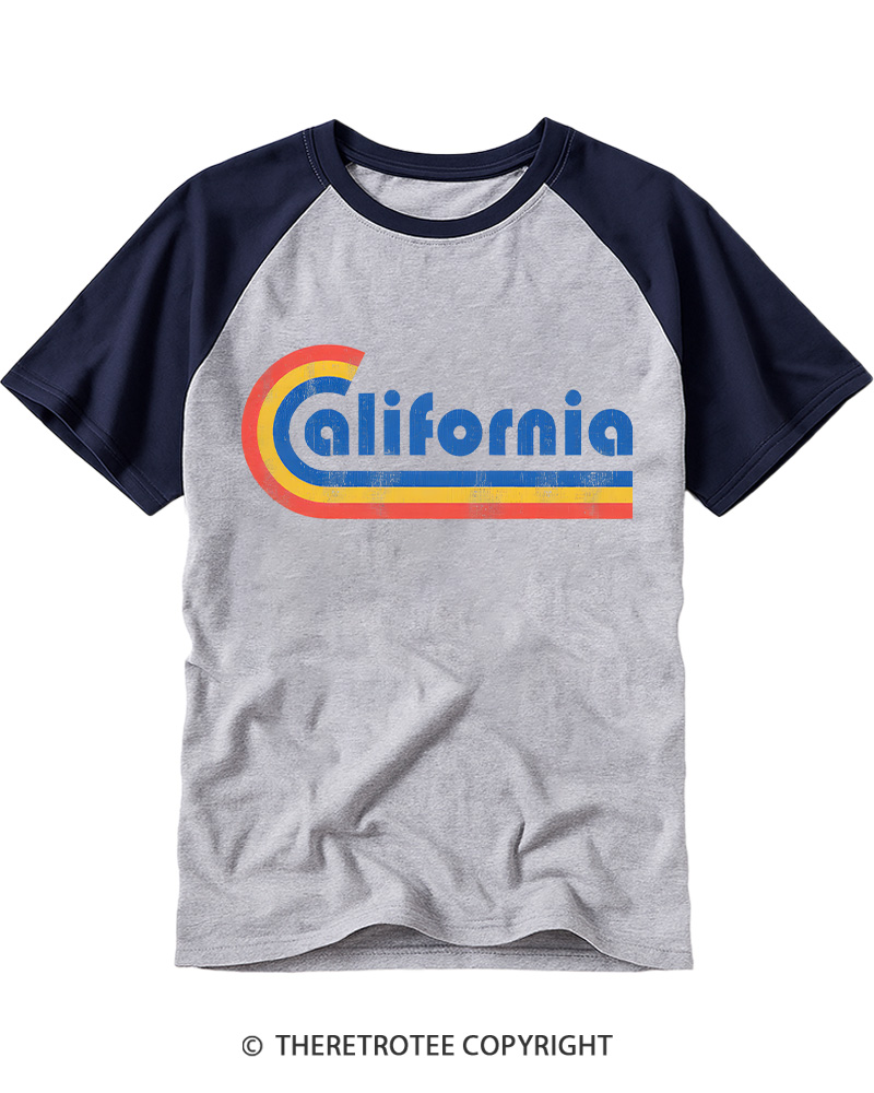 TheRetroTee Happy California Holiday Vintage Graphic Raglan Baseball T-Shirt
