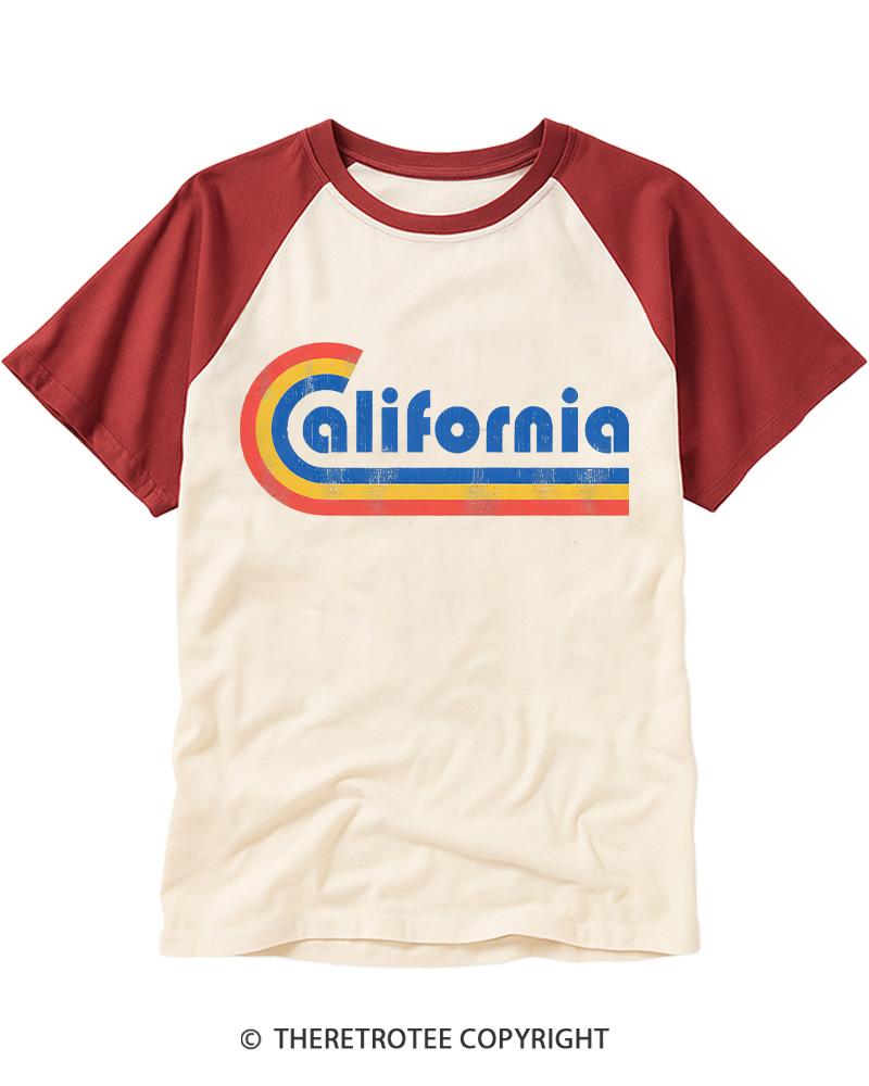 TheRetroTee Happy California Holiday Vintage Graphic Raglan Baseball T-Shirt