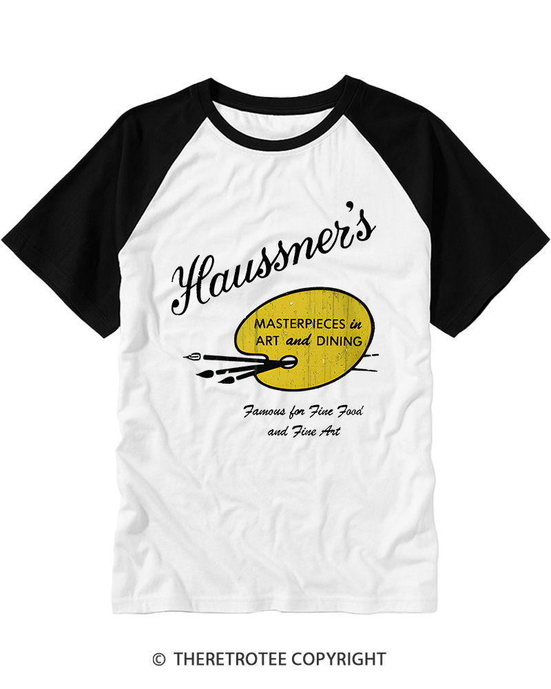 TheRetroTee Haussner's Restaurant Vintage Graphic Raglan Baseball T-Shirt