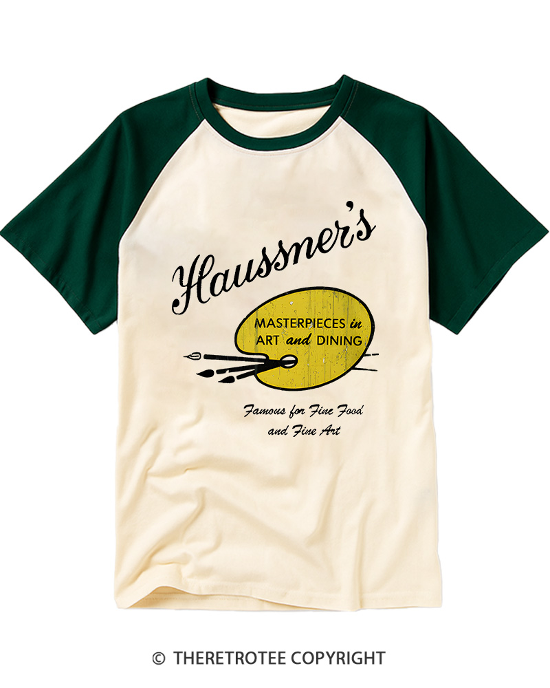 TheRetroTee Haussner's Restaurant Vintage Graphic Raglan Baseball T-Shirt