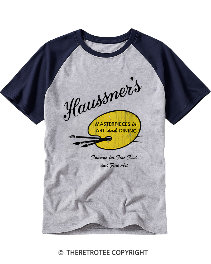 TheRetroTee Haussner's Restaurant Vintage Graphic Raglan Baseball T-Shirt