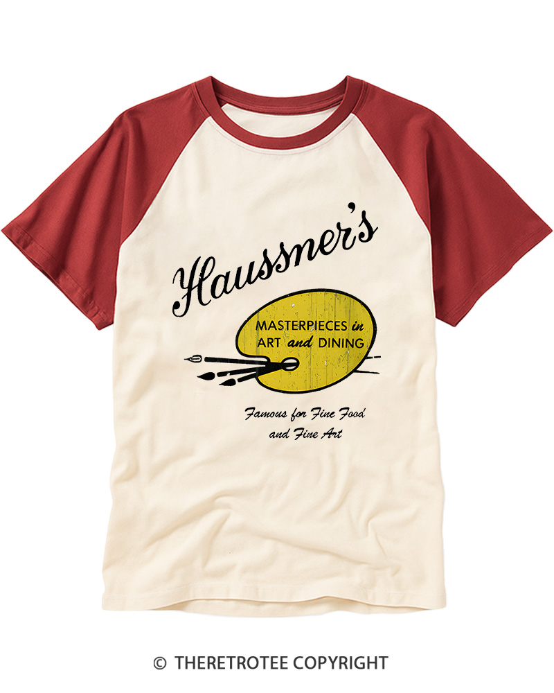 TheRetroTee Haussner's Restaurant Vintage Graphic Raglan Baseball T-Shirt
