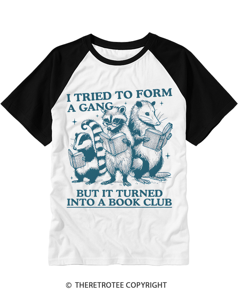 TheRetroTee I Tried to Form A Gang But It Turned Into A Book Club Raglan Baseball T-Shirt