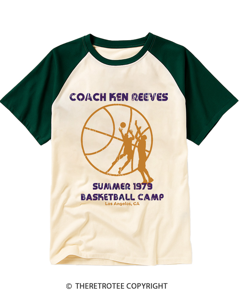 TheRetroTee Ken Reeves Basketball Camp Vintage Graphic Raglan Baseball T-Shirt