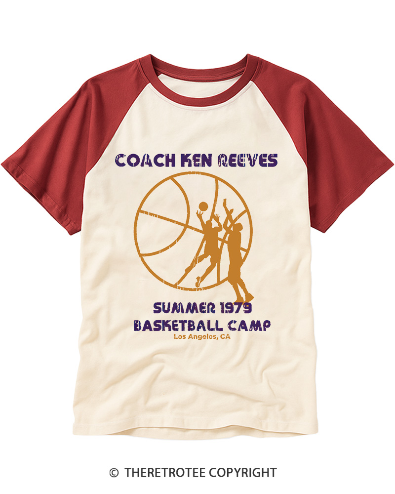 TheRetroTee Ken Reeves Basketball Camp Vintage Graphic Raglan Baseball T-Shirt
