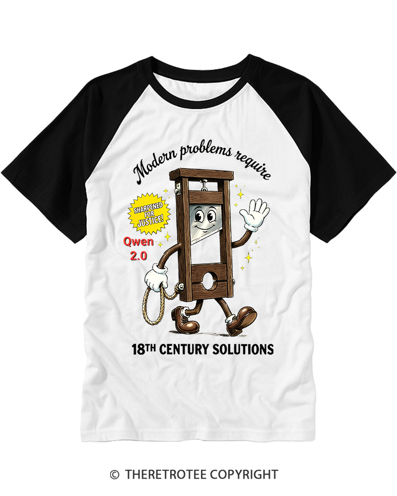 TheRetroTee Modern Problems Require 18th Century Solutions Raglan Baseball T-Shirt