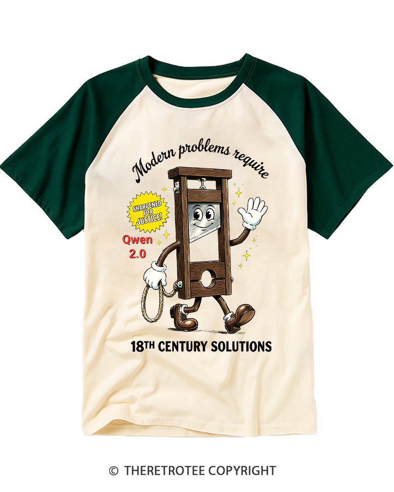 TheRetroTee Modern Problems Require 18th Century Solutions Raglan Baseball T-Shirt