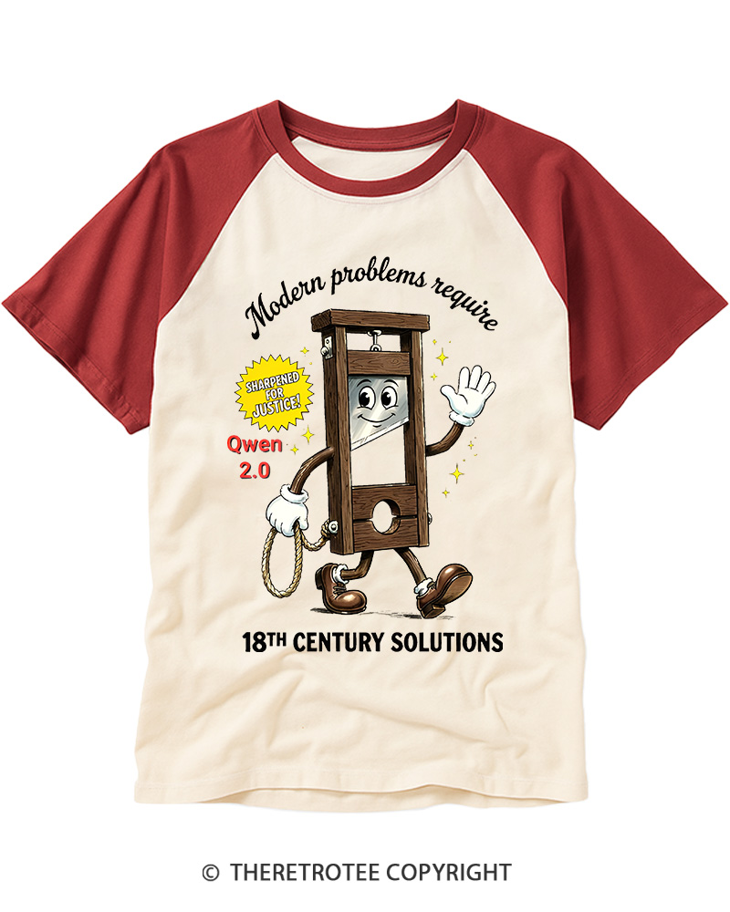 TheRetroTee Modern Problems Require 18th Century Solutions Raglan Baseball T-Shirt