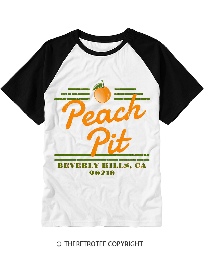 TheRetroTee Peach Pit Vintage Graphic Raglan Baseball T-Shirt