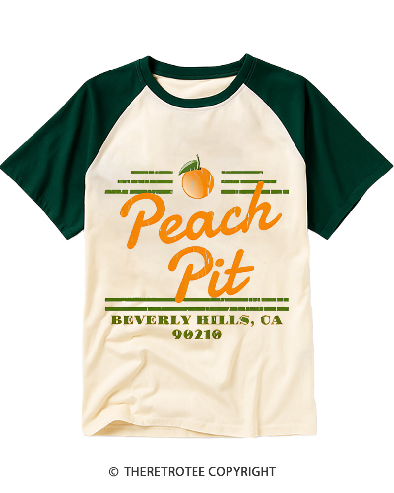 TheRetroTee Peach Pit Vintage Graphic Raglan Baseball T-Shirt