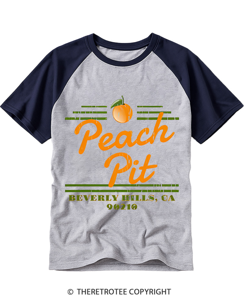 TheRetroTee Peach Pit Vintage Graphic Raglan Baseball T-Shirt