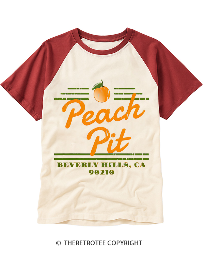 TheRetroTee Peach Pit Vintage Graphic Raglan Baseball T-Shirt