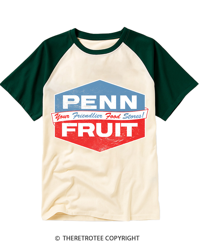 TheRetroTee Penn Fruit Supermarkets Vintage Graphic Raglan Baseball T-Shirt
