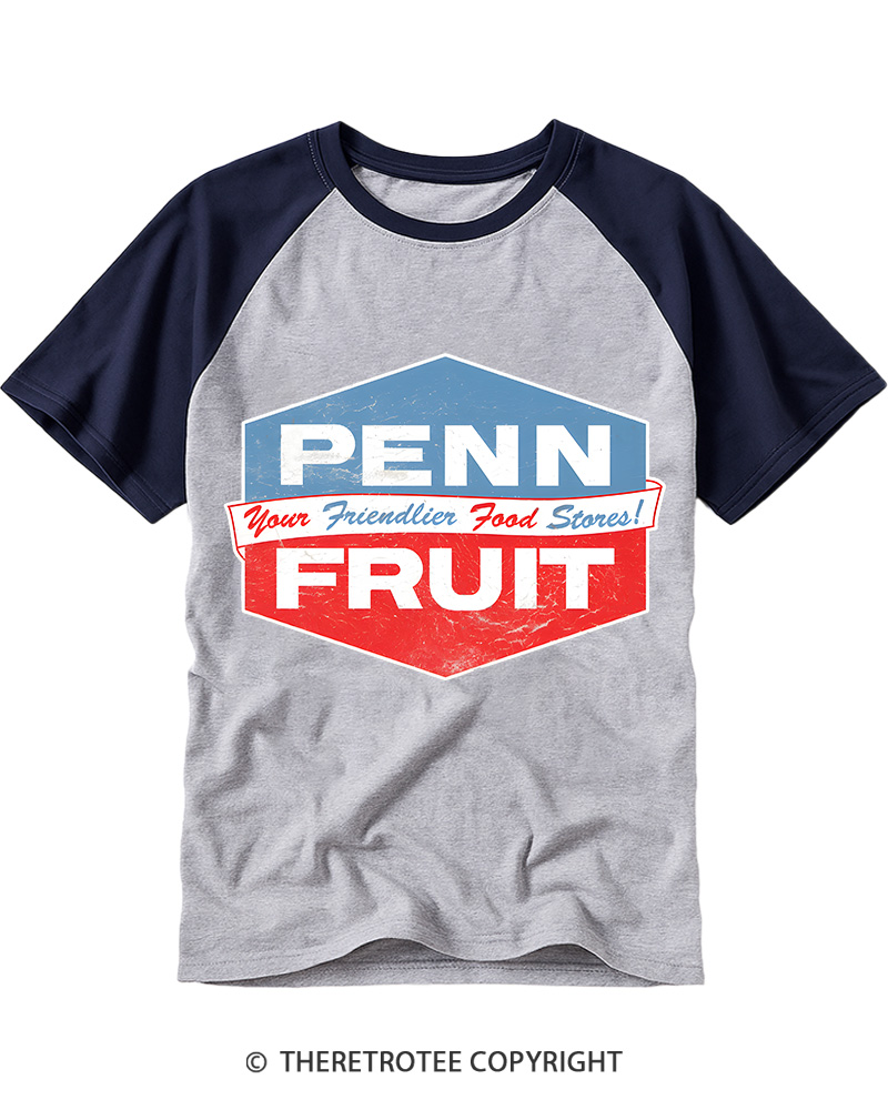 TheRetroTee Penn Fruit Supermarkets Vintage Graphic Raglan Baseball T-Shirt
