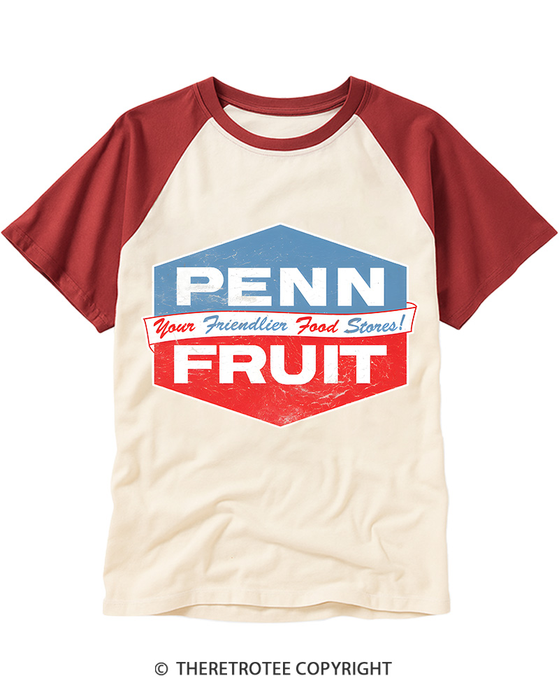 TheRetroTee Penn Fruit Supermarkets Vintage Graphic Raglan Baseball T-Shirt