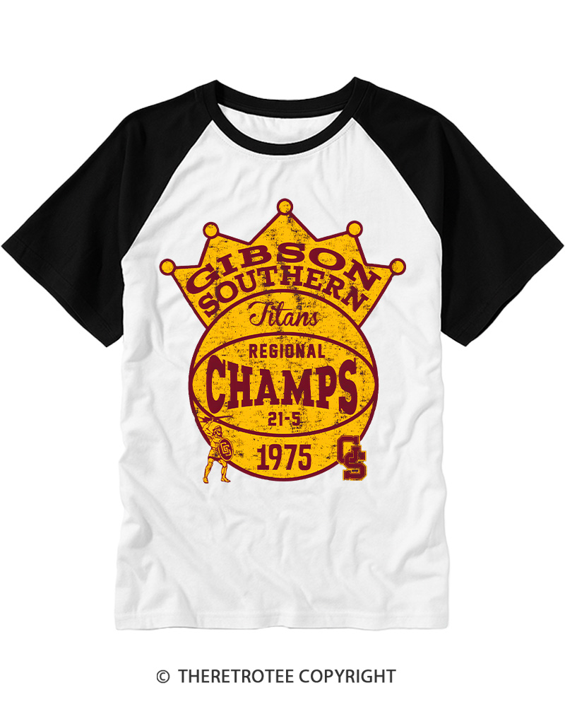 TheRetroTee Regional Champs 1975 Vintage Graphic Raglan Baseball T-Shirt
