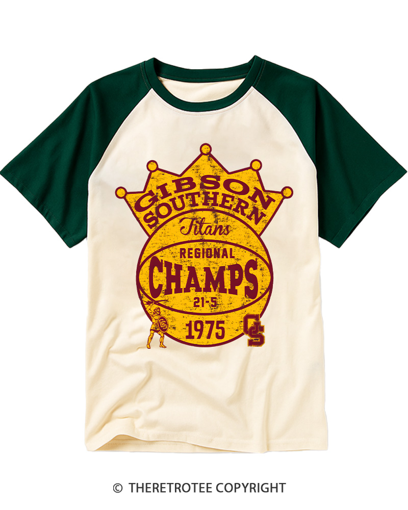 TheRetroTee Regional Champs 1975 Vintage Graphic Raglan Baseball T-Shirt