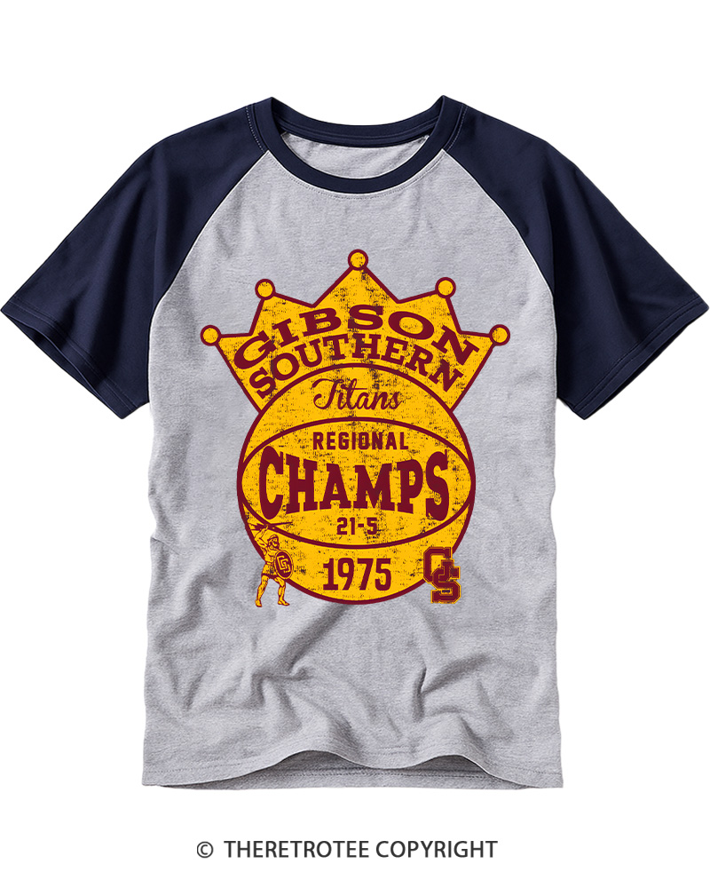 TheRetroTee Regional Champs 1975 Vintage Graphic Raglan Baseball T-Shirt