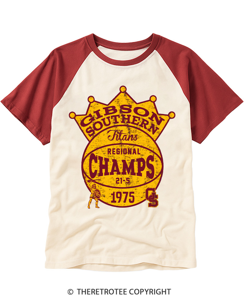 TheRetroTee Regional Champs 1975 Vintage Graphic Raglan Baseball T-Shirt