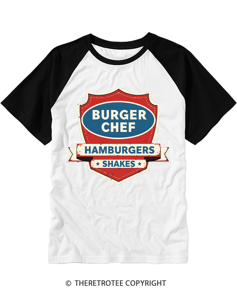 TheRetroTee Retro Burger Chef Vintage Graphic Raglan Baseball T-Shirt