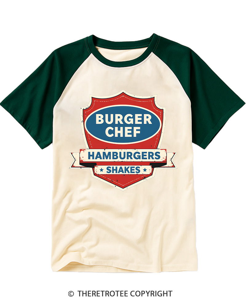TheRetroTee Retro Burger Chef Vintage Graphic Raglan Baseball T-Shirt