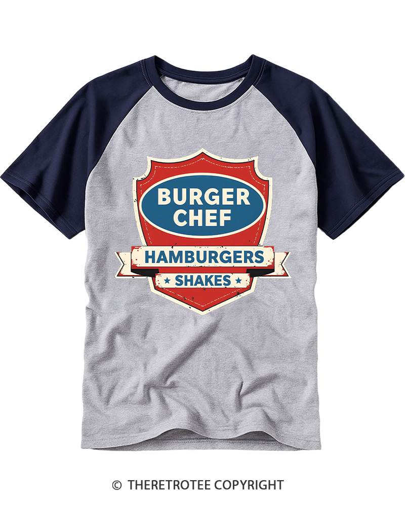 TheRetroTee Retro Burger Chef Vintage Graphic Raglan Baseball T-Shirt