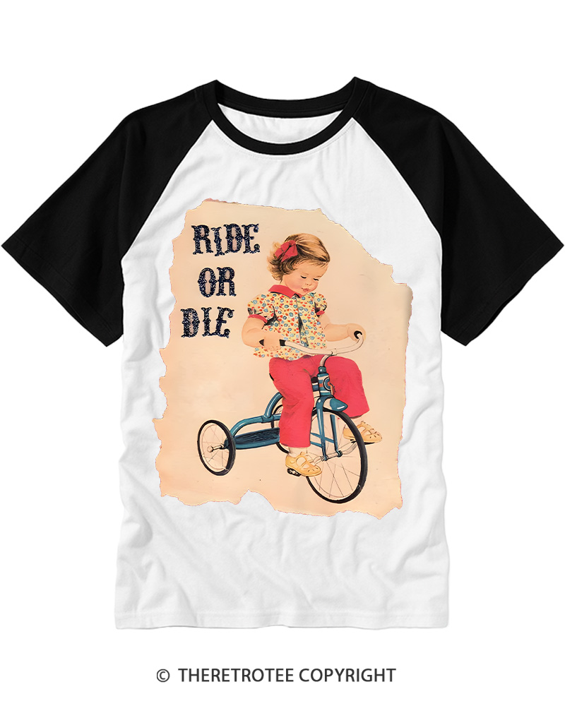 TheRetroTee Ride or Died Vintage Graphic Raglan Baseball T-Shirt