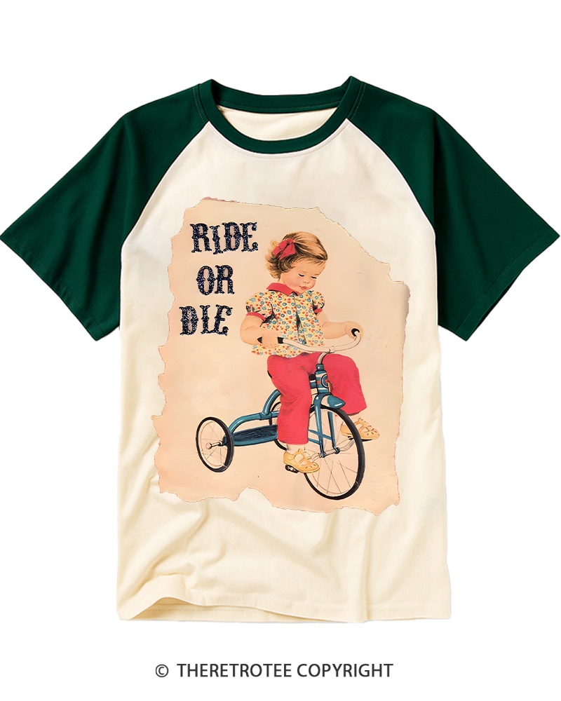TheRetroTee Ride or Died Vintage Graphic Raglan Baseball T-Shirt