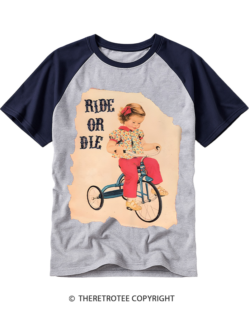 TheRetroTee Ride or Died Vintage Graphic Raglan Baseball T-Shirt