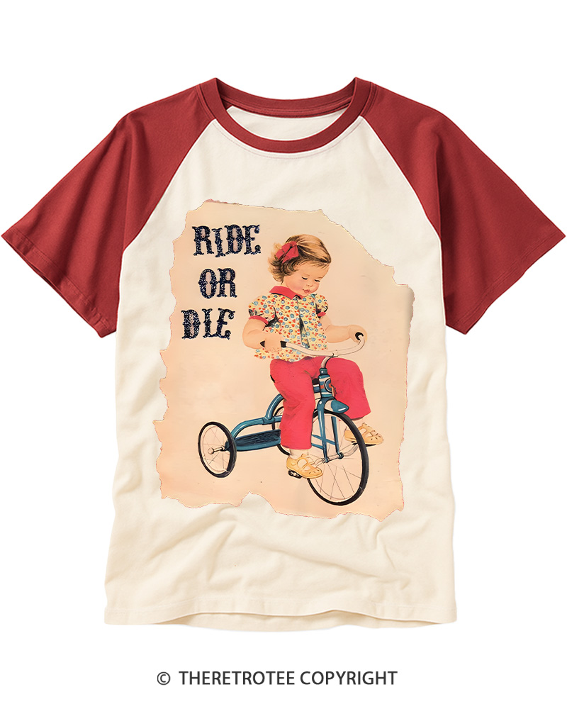 TheRetroTee Ride or Died Vintage Graphic Raglan Baseball T-Shirt
