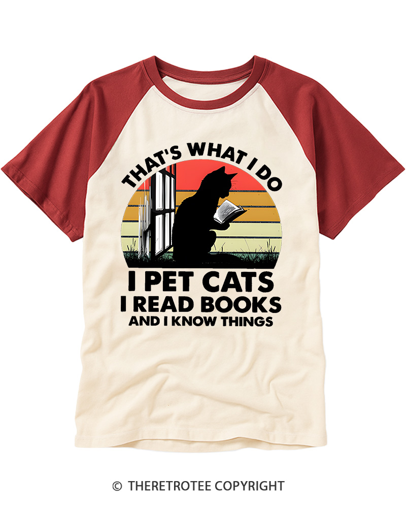 TheRetroTee That's What I Do I Pet Cats I Read Books Vintage Graphic Raglan Baseball T-Shirt