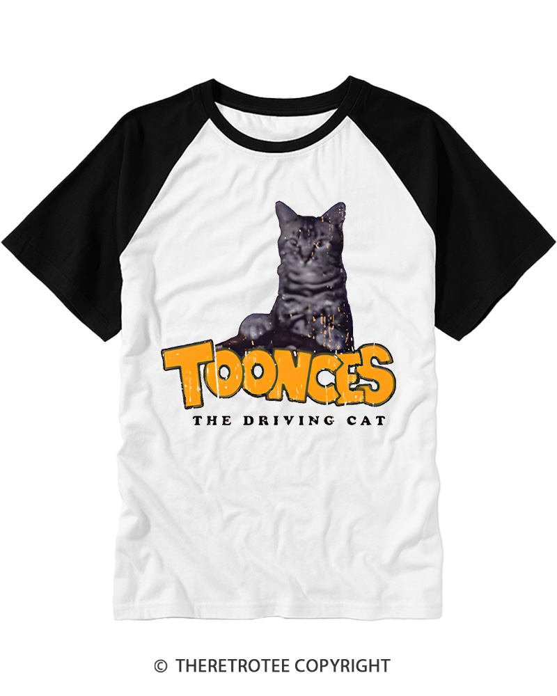 TheRetroTee Toonces The Driving Cat Vintage Graphic Raglan Baseball T-Shirt